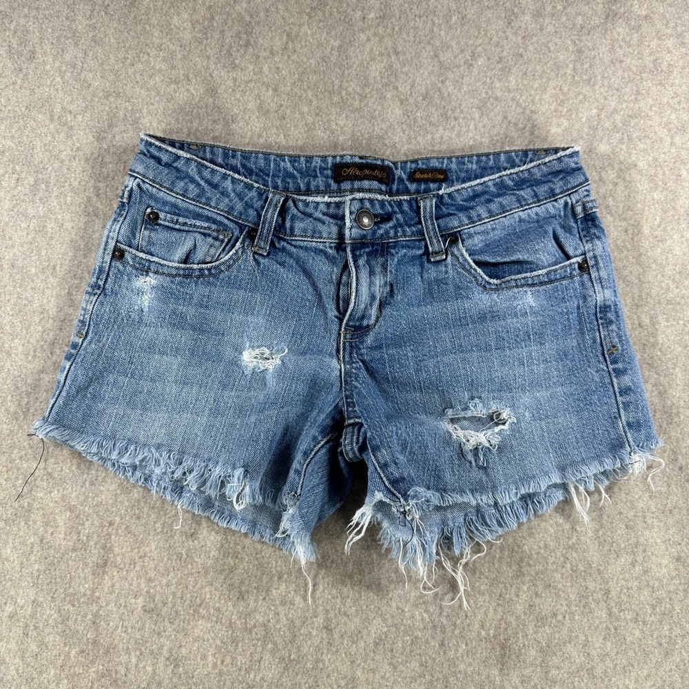 Aeropostale Womens Jean Shorts Distressed Ripped Cut Off Stretch Blue Size 8